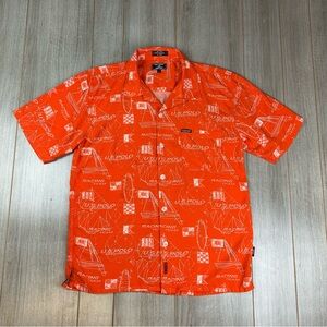 VTG Y2K Caldwell Style Camp Shirt Men’s M Sailboats Orange Stains US Polo Assoc